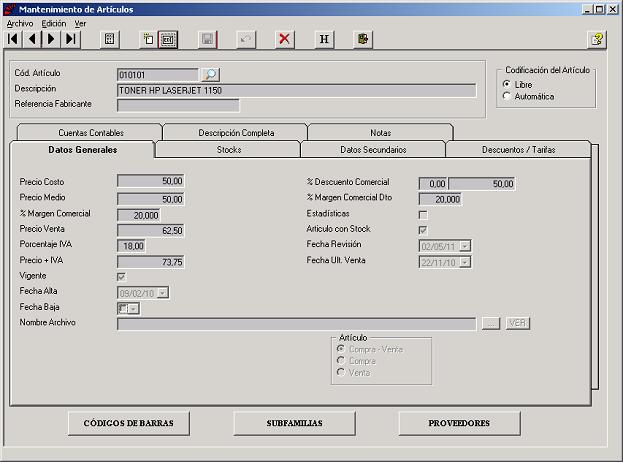 Artculos - Datos Generales