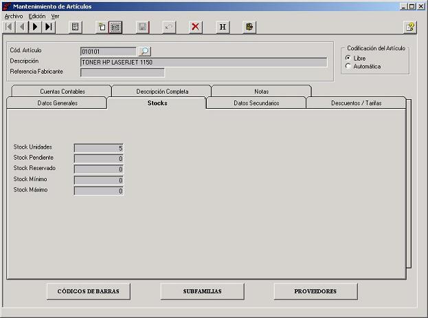 Artculos - Datos del Stock