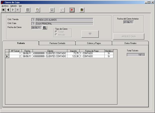 Cierre de Caja (Tickets)