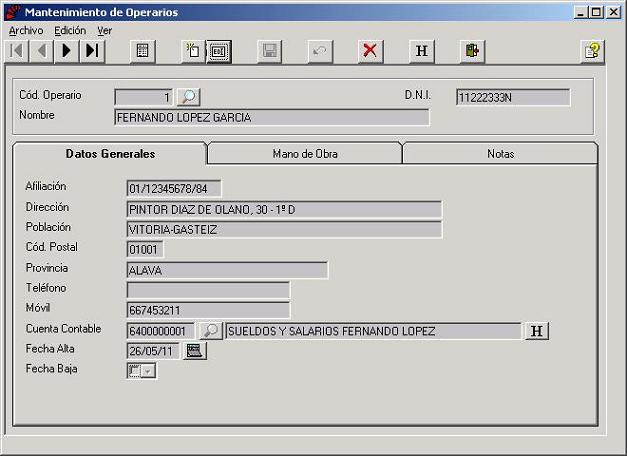 Operarios - Datos Generales