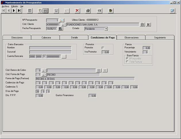 Presupuestos - Condiciones de Pago