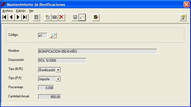 Mantenimiento de Bonificaciones