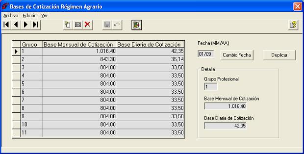 Mantenimiento de Bases de Cotizacin Rgimen Agrario